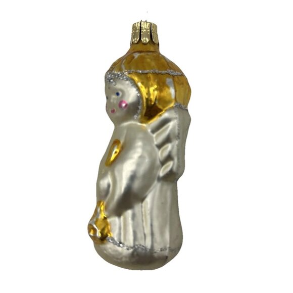 Ornament Angel Mercury Glass Horn Christmas Bohemian Mica Czech Republic Vtg - Picture 2 of 5